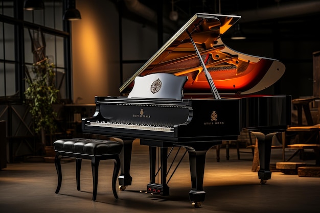 Grand Piano in Dimly Lit Room