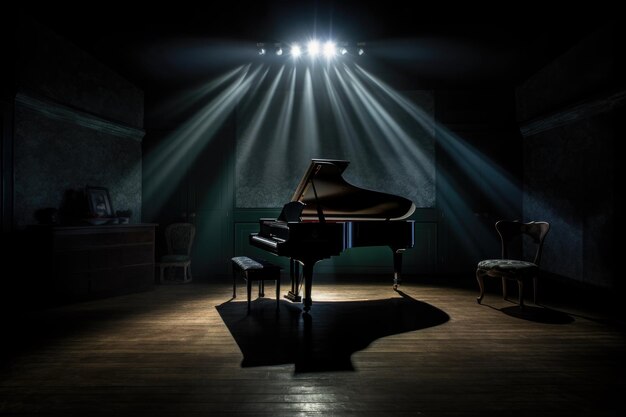 Grand piano keys with a single dramatic spotlight created with generative ai