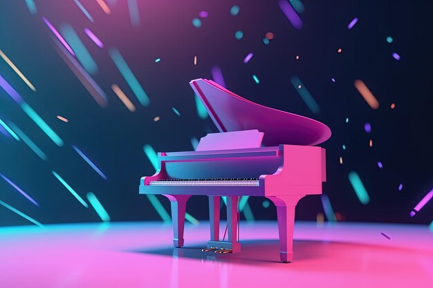 네온 무대의 그랜드 피아노 Generative AI