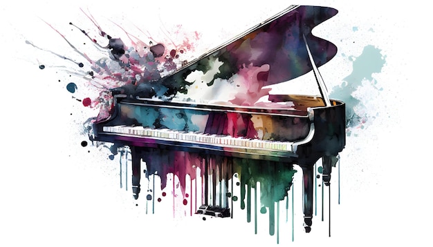 Grand piano in watercolor style by Generative AI