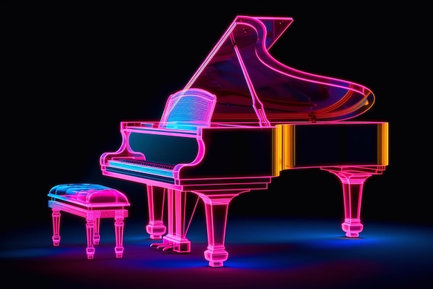 Foto un pianoforte a coda con effetto neon musica classica