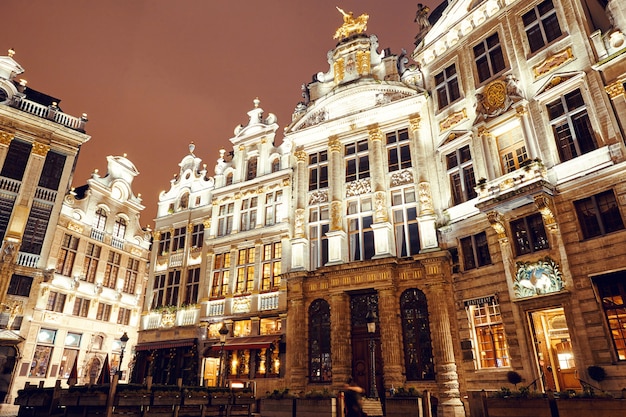 Grand Place buildings at night