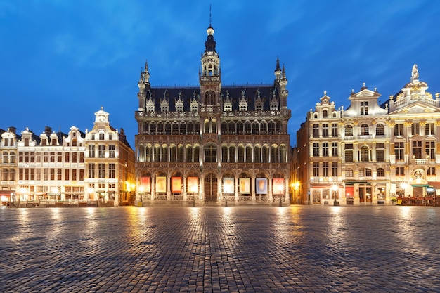 Grand Place Square at night in Brussels Belgium