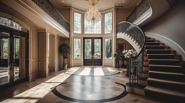 The grand staircase in the main hall of the home.