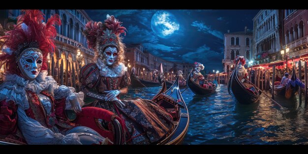 Foto una grande scena di carnevale veneziano maschere elaborate resplendenti