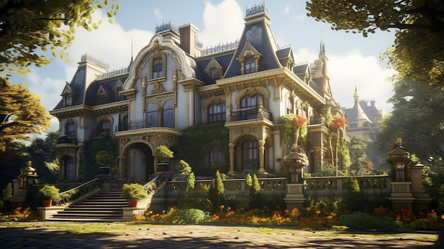 A grand Victorian house with ornate architectural details