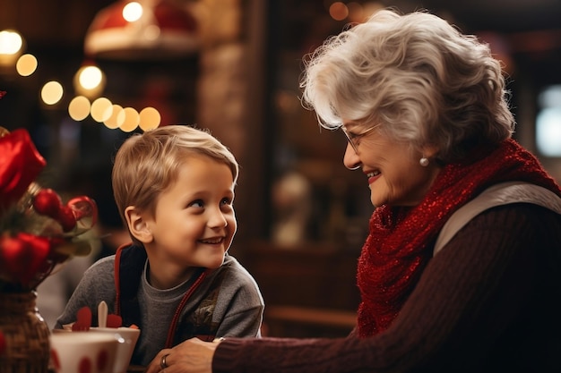 Granddaughter and Grandmother reading together Generative AI