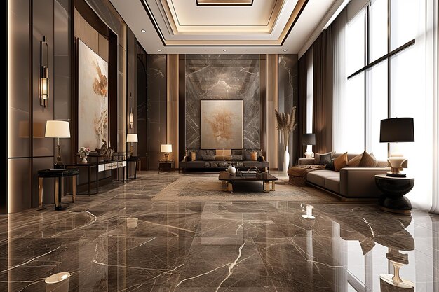 Grandeur Unveiled Empty Room Showcasing Luxurious Marble Flooring Grand High Ceilings and Opulent Wall Designs