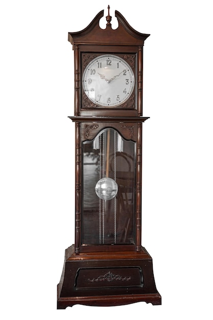 Grandfather Clock oude houten hoge grote home klok vintage stijl geïsoleerd op een witte achtergrond