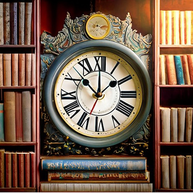 A grandfather clock ticking away in a forgotten corner of an old library