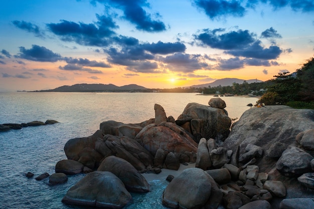 Grandfather and grandfather rock Hin Ta and Hin Yai Rocks on the Lamai Beach Koh Samui Thailand