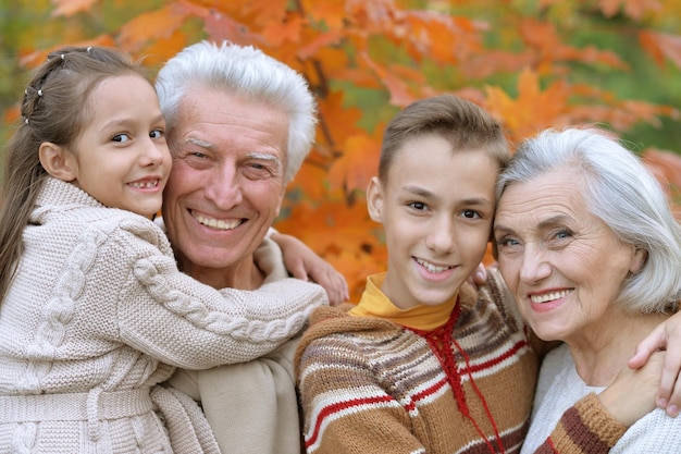 Grandfather grandmother and grandchildren in park