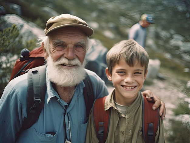 Grandfather and grandson together and happy AI generative