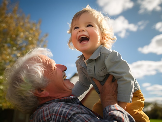 Grandfather and his grandchild Concept of happy grandfather day grandparents day AI generated