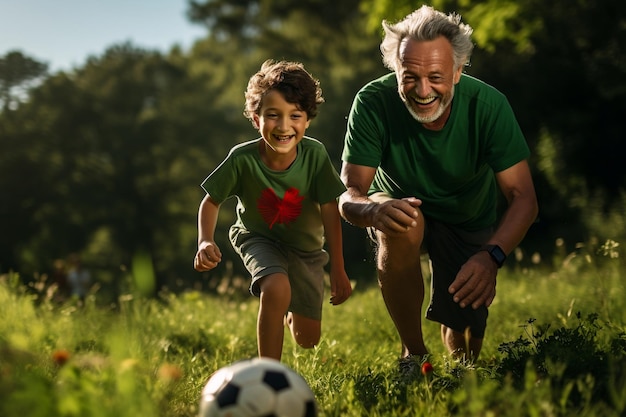 Grandfather Playing Football with His Grandson Generative Ai