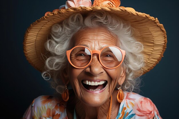 Foto nonno sorridente vestito con abiti molto moderni