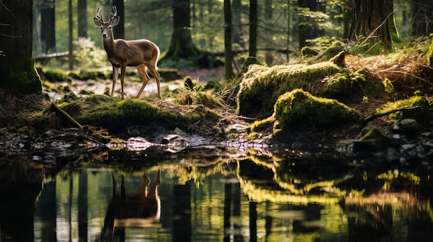 平和な森の中の壮大な鹿