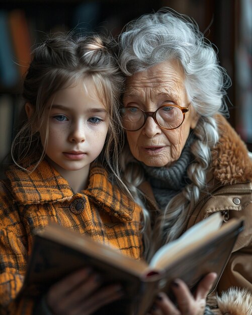 Фото Бабушка помогает внучке с обоями