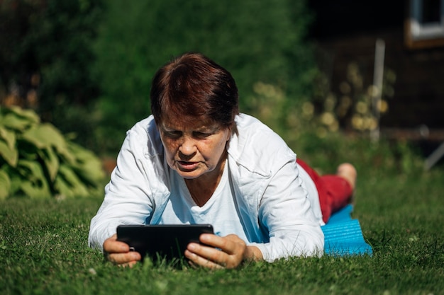 grandma does sports on the grass