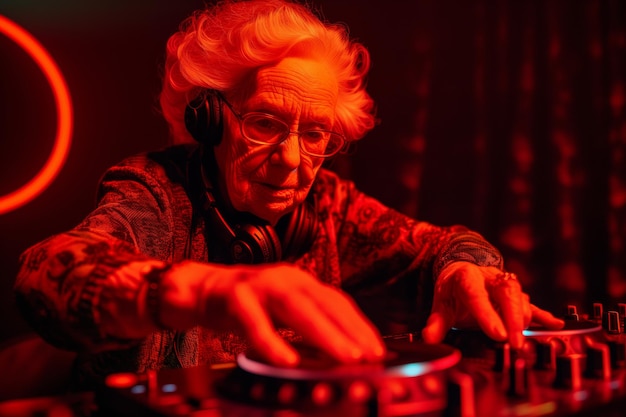 Grandmother dj lighting red colour accents