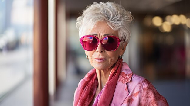 Grandmother getting ready for date Charming attractive old woman