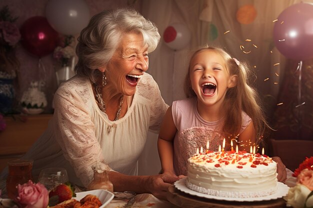 Grandmother and granddaughter celebrate together