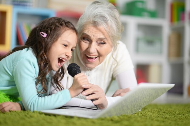 Grandmother playing with daughter