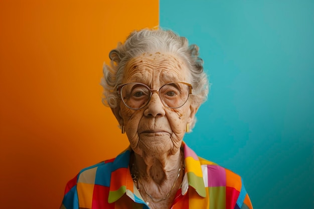 Foto ritratti di nonne su sfondi colorati