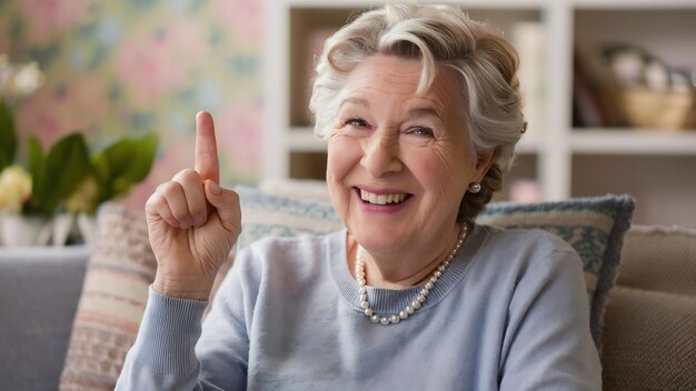 Grandmother smiling with raises first