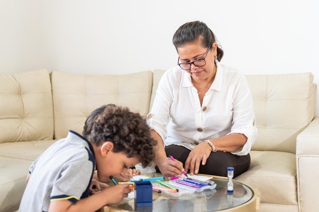 Grandmother spending time together with her grandchildren at home