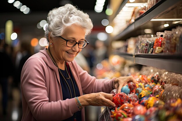 Grandmother thrilled by choosing educational toys and books for Neto generative IA