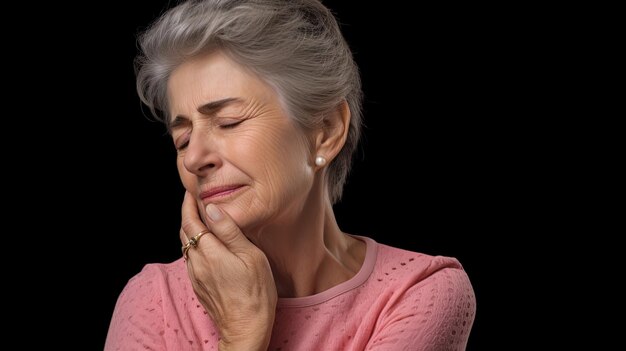 Grandmother with hand supporting neck in pain