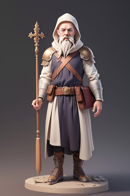 3D модель персонажа дедушки с тростью, виртуальная игровая роль, мультяшная форма, фон обоев