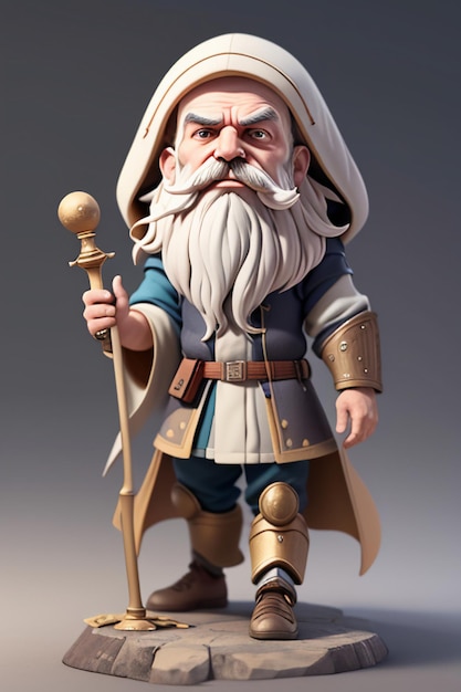 Grandpa character 3D model with cane virtual game role cartoon shape wallpaper background