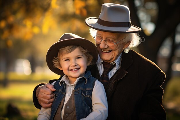 Photo grandpa and grandson in park