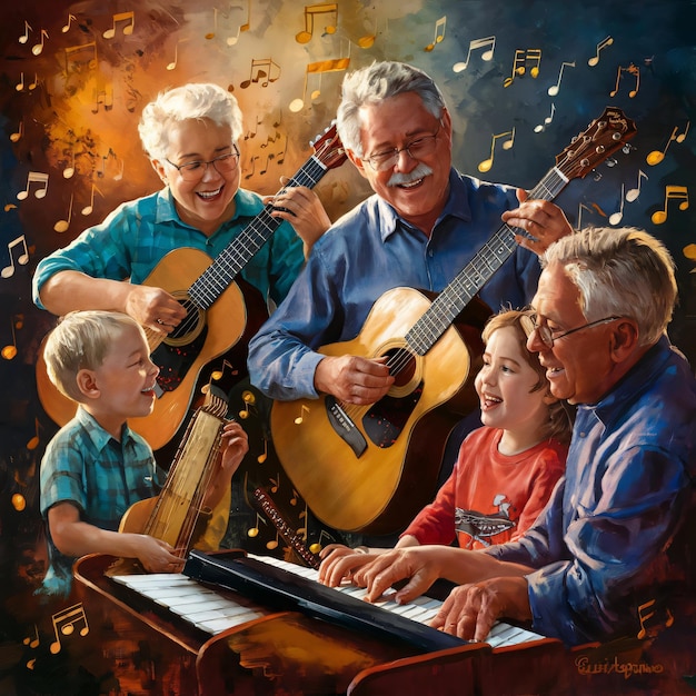 Празднование Дня бабушек и дедушек с иллюстрацией радости