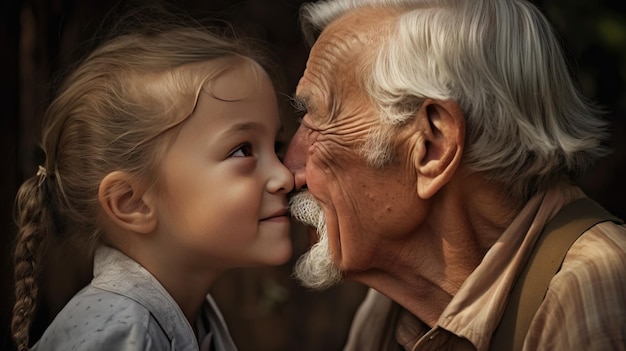 Grandparents Day Elderly couple with grandchildren closeup smiling AI generated