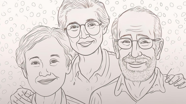 Grandparents Day Graphic color illustration of a friendly family AI generated