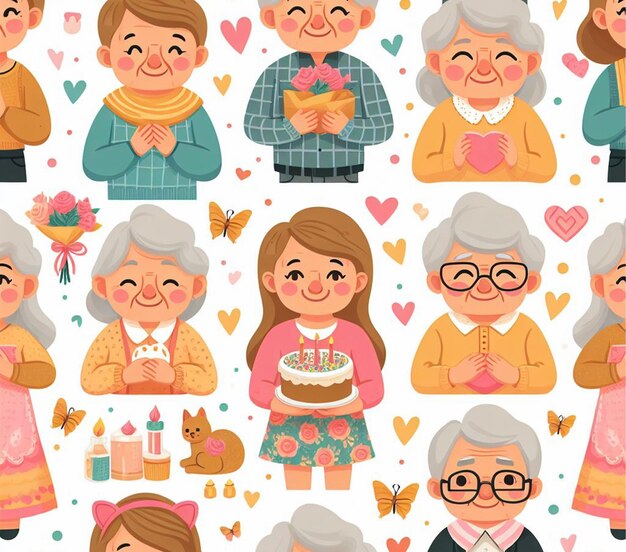 Photo grandparents day seamless pattern background