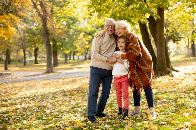 Grandparents enjoying good time with their cute little granddaughter