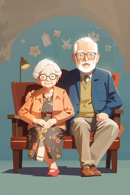 Иллюстрация бабушек и дедушек ко Всемирному дню бабушек и дедушек в Великобритании