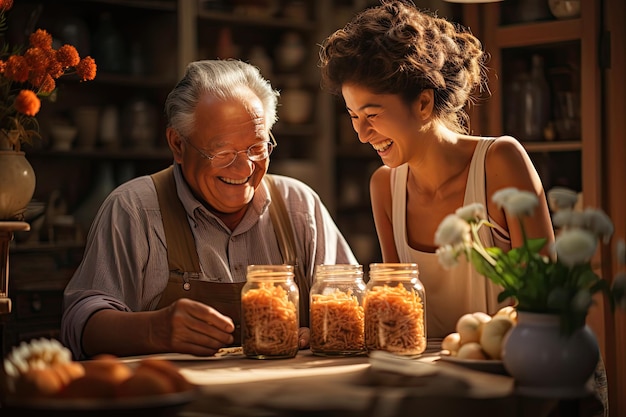 Grandparents share culinary secrets at a pudding family reunion generative IA