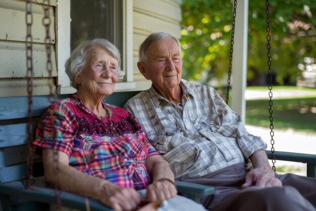 Photo grandparents sitting on a porch swing