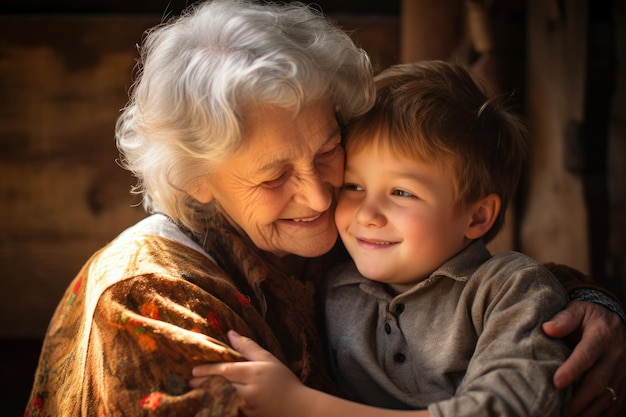 Foto grandparents welcoming grandchildren hug happy smiles
