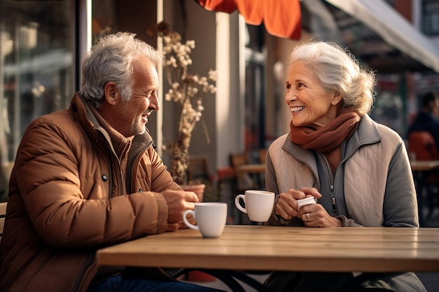 Grandparents who are drinking coffee are very happy