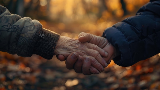 Grandson holding grandpas hands