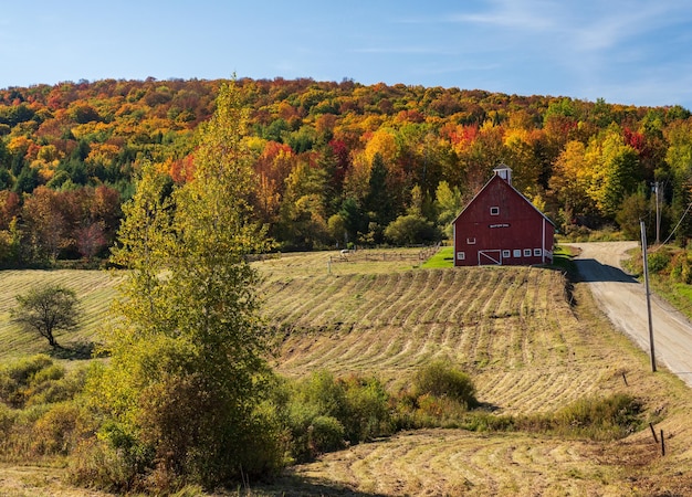 Foto grandview boerderij schuur met herfst kleuren in vermont