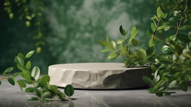 Granite stone with branch green leafs