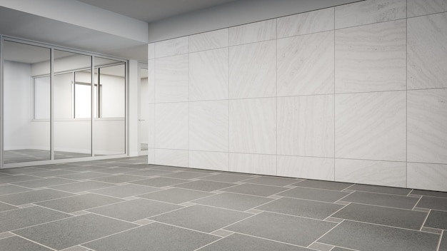 Granite tile floor empty room and white marble wall\
background