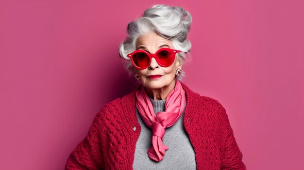 Granny fashion model on colored backgrounds